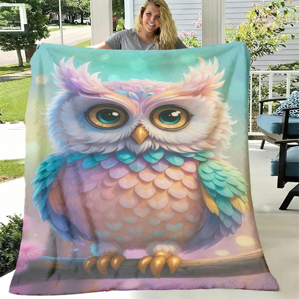 Multicolor Owl Pattern Blanket - Soft Flannel Bedspread Suitable for - Cozy Bed Covering, Style Bedspread with Realistic Owl Design, Room Decor & Bedd