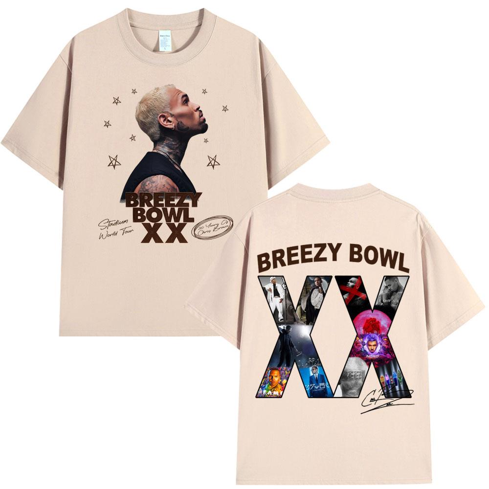 Chris Brown Breezy Bowl XX 2025 Concert Tour Tshirt Unisex Women Fashion Hip Hop T Shirt Unisex Oversized Cotton Casual Tshirts Tops