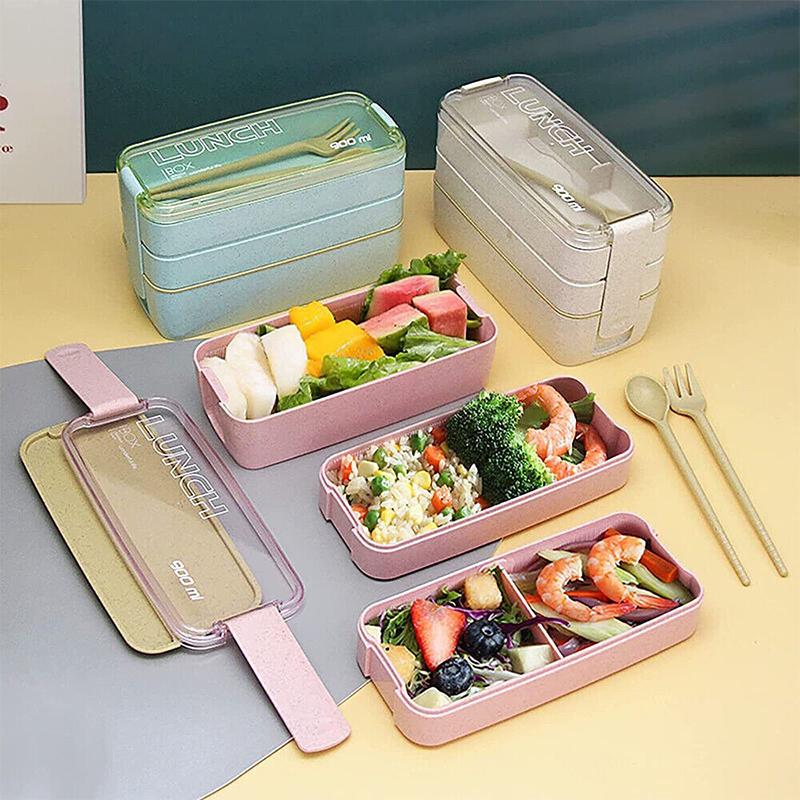 3-слойный ланч-бокс, ложка, вилка, столовая посуда, набор для хранения еды, бенто, микроволновая печь