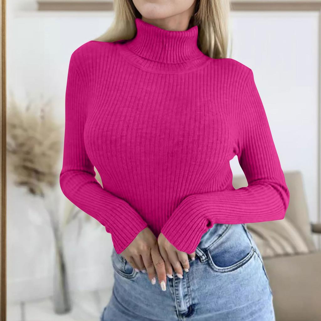 Women's Fashion Casual Solid Color Sweater Long Sleeve Slim Sweater Pullover Top