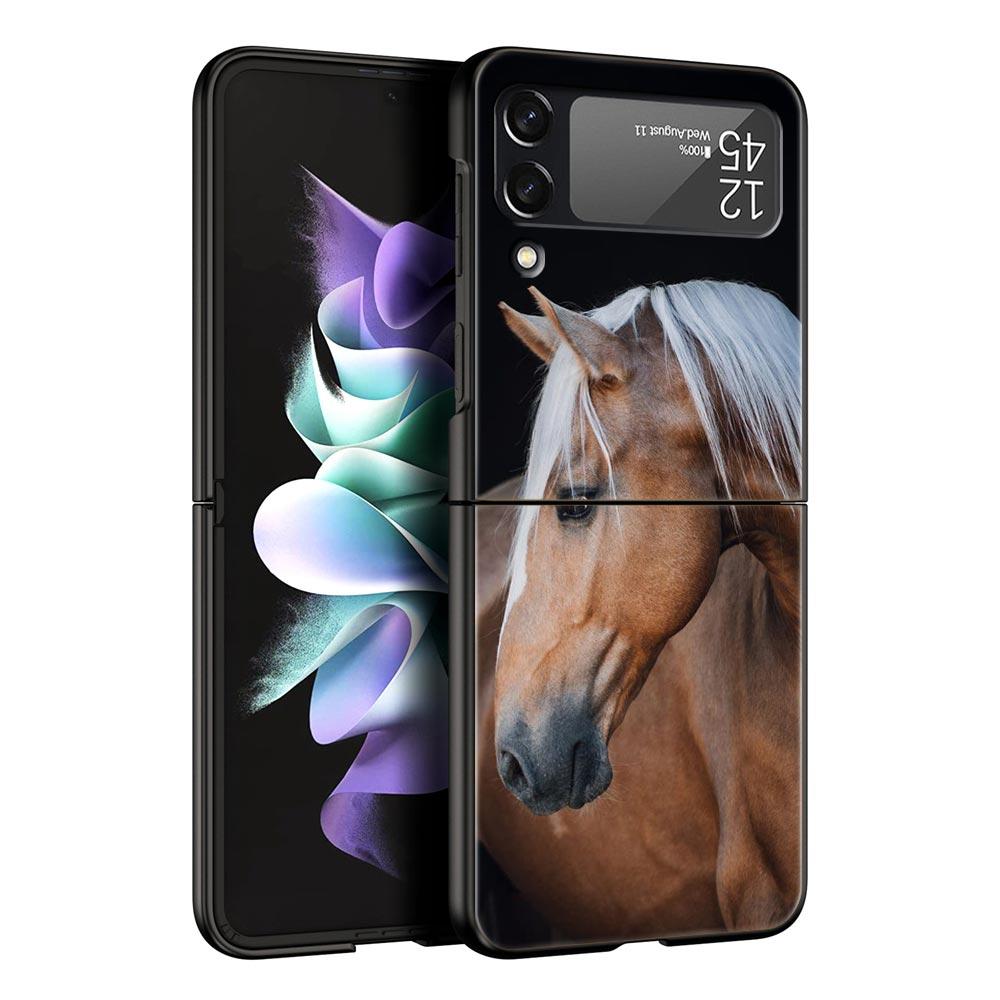 Чехол для телефона с изображением животного Лошадь для Samsung Galaxy Z Flip 6 5 4 3 Чехол для Samsung Z Flip3 Flip4 Flip5 Flip6 Черный Жесткий Поликарбонатный Чехол