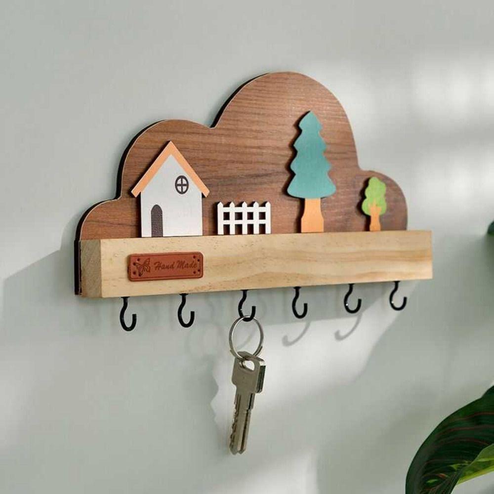 Держатель для ключей без сверления, из массива дерева, декоративный крючок, креативная вешалка для одежды, домашний декор