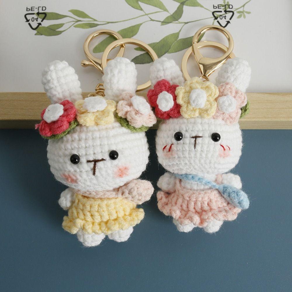 Cartoon Carrot Bunny Keyrings Knitting Rabbit Doll Pendant Crochet Keyrings Friends Gift