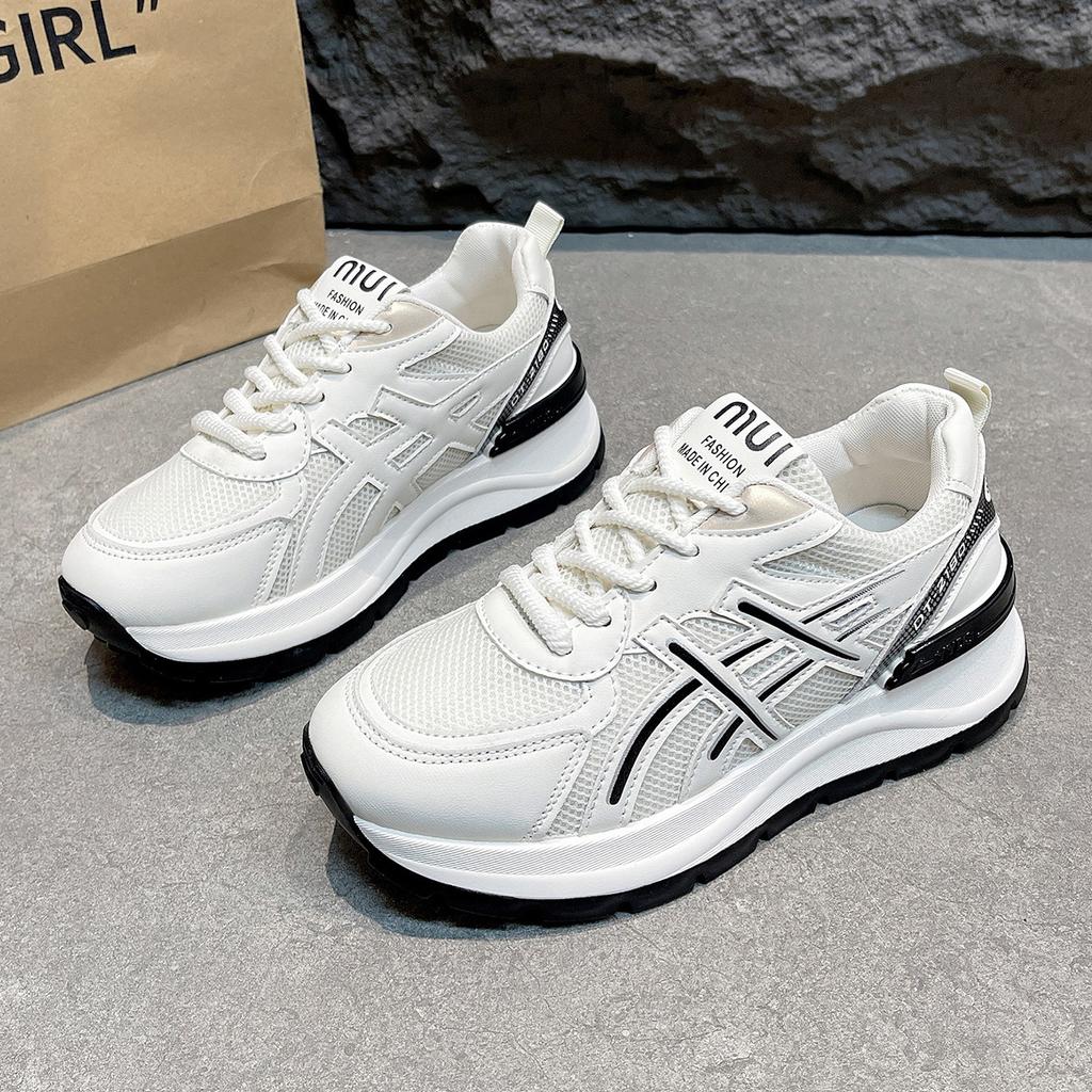 Fried Street Retro Color Matching Daddy Shoes Women's 2025 Spring New Versatile Breathable Lightweight Feet Small Platform Sneakers