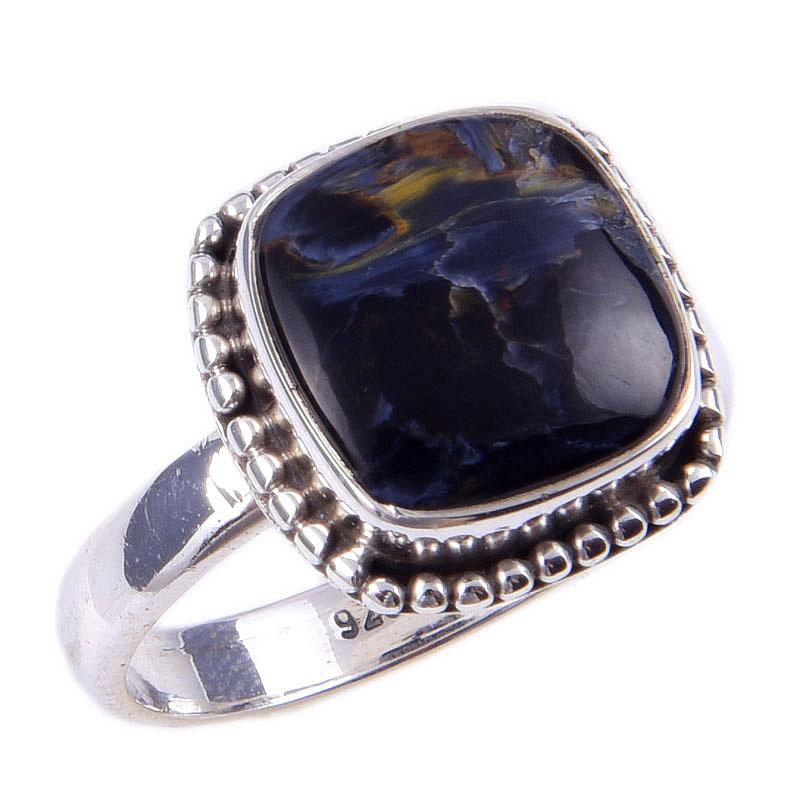 Кольцо из чистого серебра 925 пробы с натуральным камнем Питерсит, размер 7, k4f22