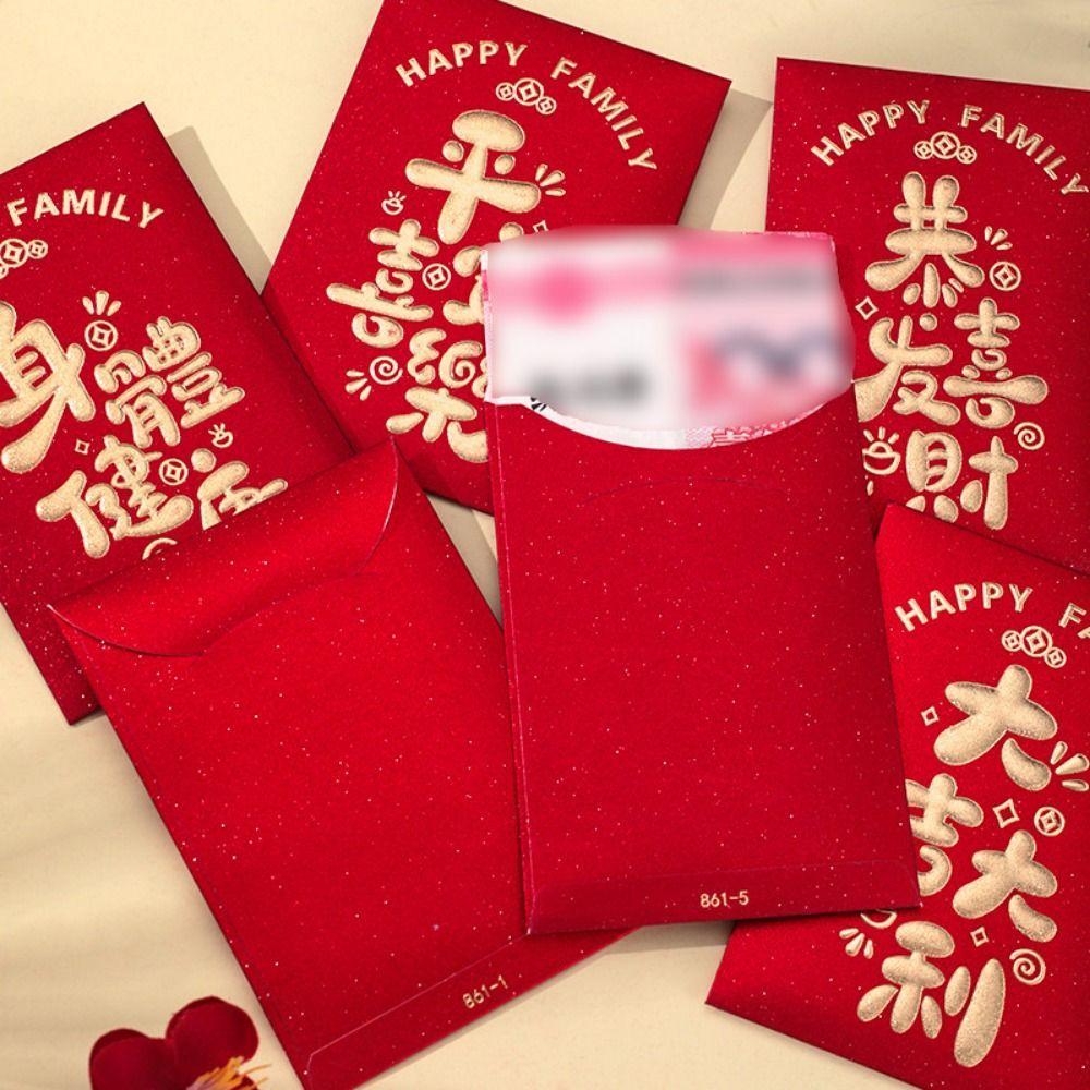 6Pcs Cute Lucky Red Pocket Cartooon New Year Red Packet Red Envelope Bag Blessing Gift