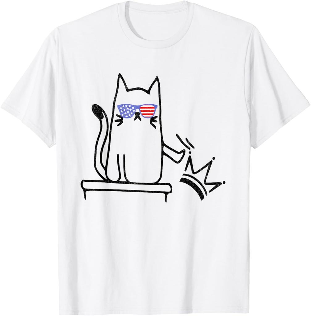 Vintage Cat No Kings in America Funny Political Cat Unisex T-Shirt