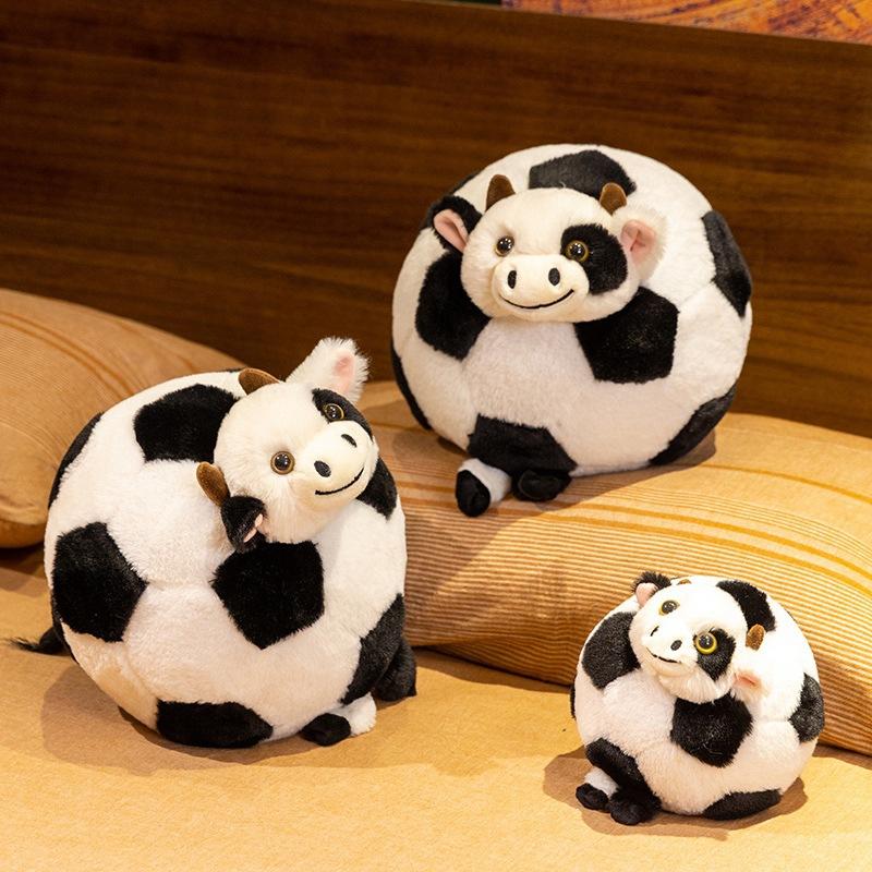 Creative Cute Football Cow Doll Plush Toy Small Cow Throw Pillow Kindergarten Baby Soothing Doll
