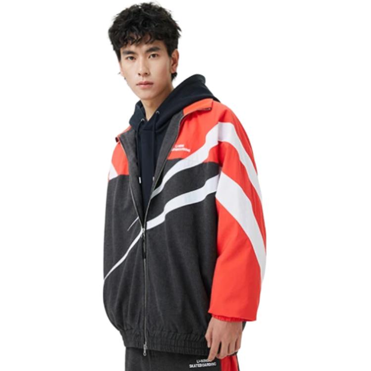 Li Ning SS23 Skateboard Series Color Block Zipper Loose Casual Jacket Men jackets Red AFDT127-1