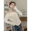 Корейский пикантный свитер с открытыми плечами и халтером - Женский осенний стильный топ с длинным рукавом
