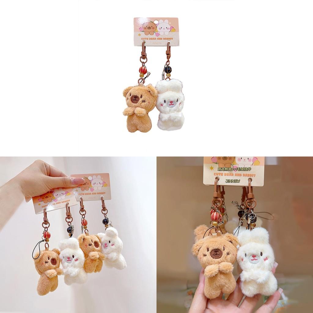 Rabbit Bear Plush Animal Keychain Set With Soft Fur For Kids And Collectors