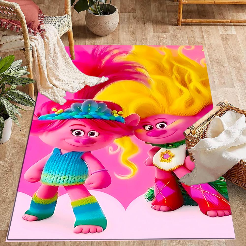 Trolls World Tour Themed Anti-Slip Rugs - Polyester Home Decor, Suitable for Bedrooms, Living Rooms, Doorways, Studios, and Decorations