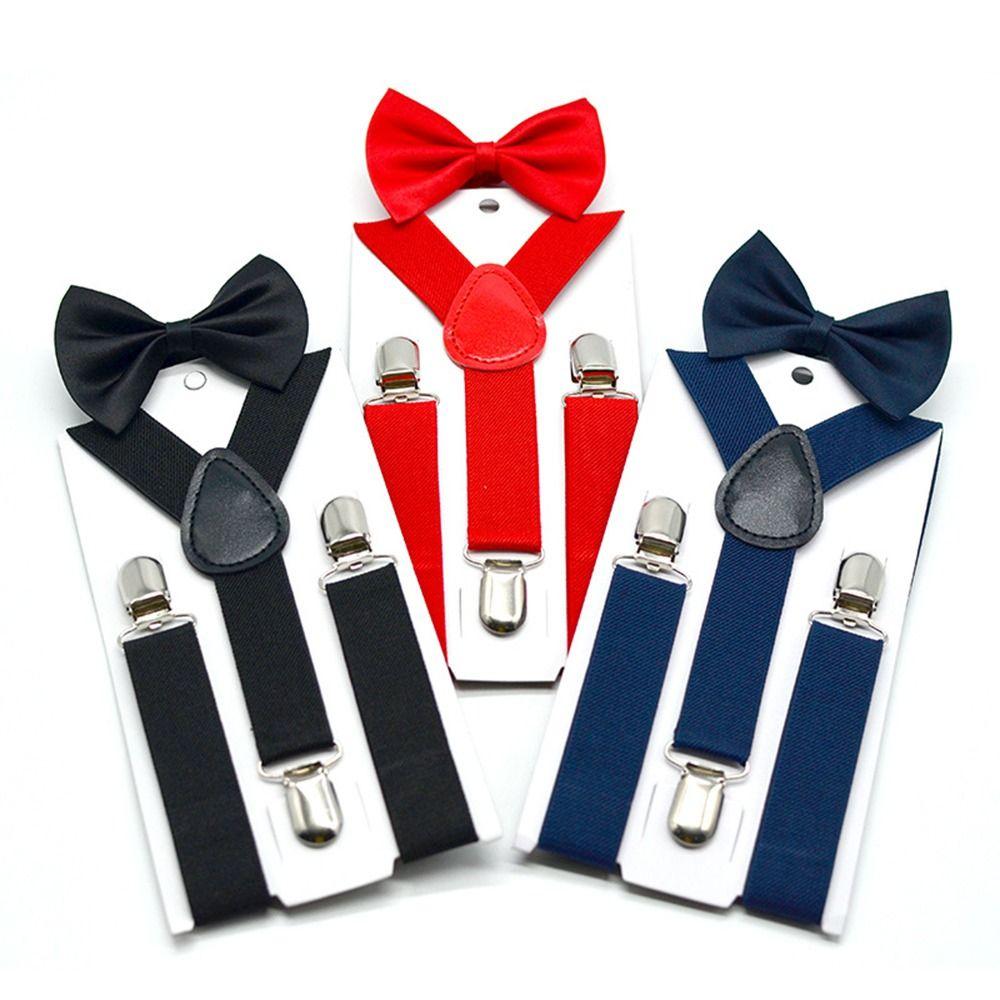 Solid Color For Boys For Children Hanging Pants Clip Bow Tie Tie Suspenders Set Suspenders Clips