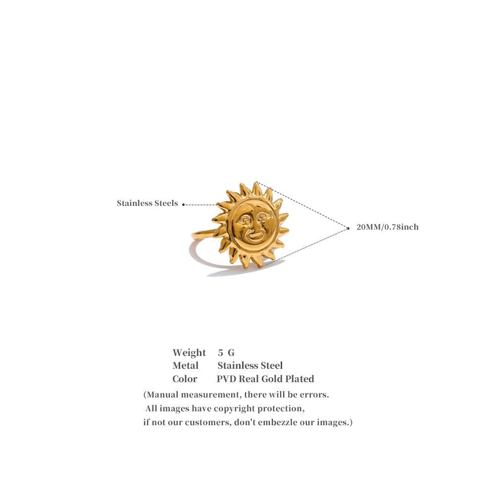 Yhpup Wholesale Stainless Steel Trendy Metal Sun Open Ring Adjustable Fashion 18k PVD Plated Charm Finger Jewelry Recyclable