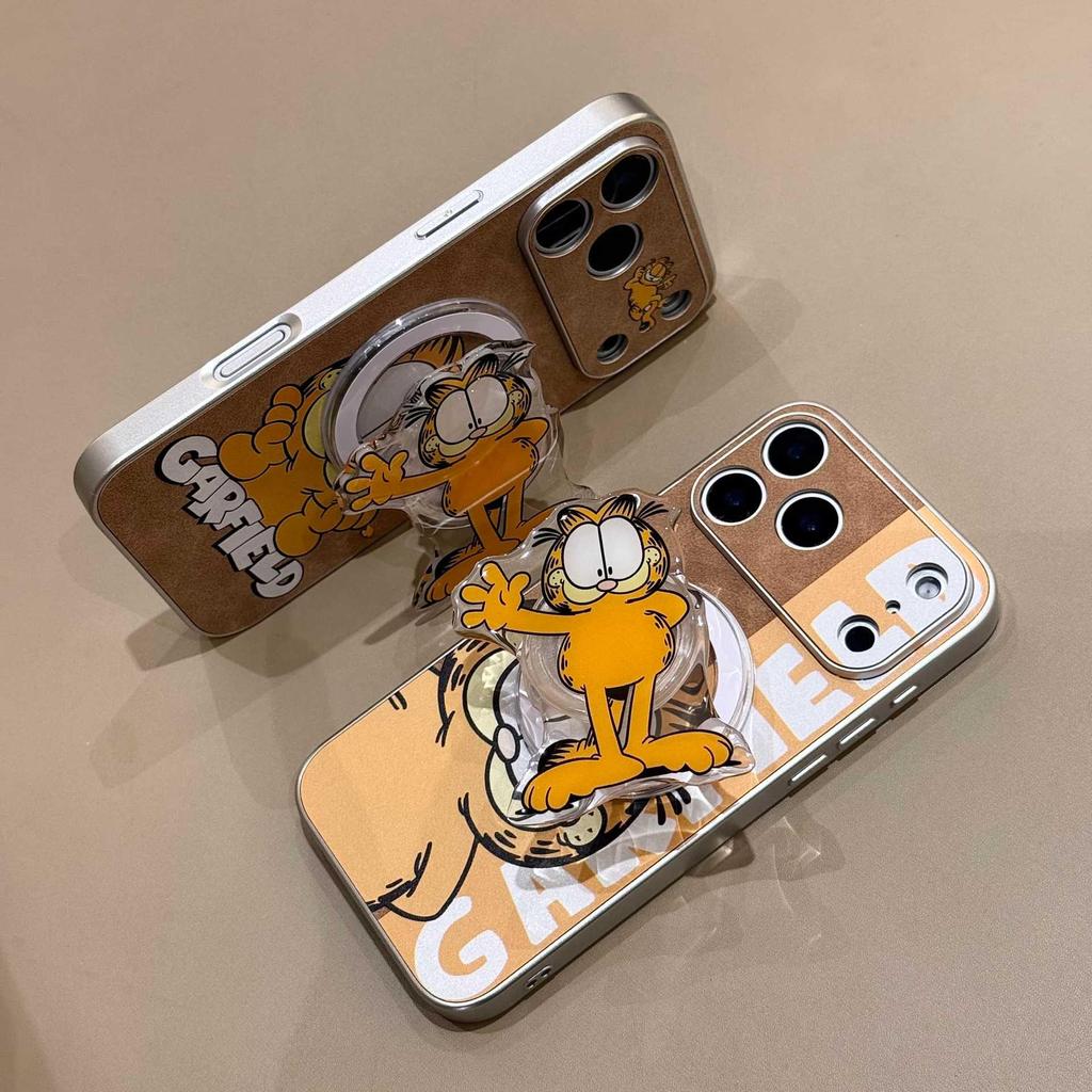 Магнитный чехол-подставка с котом Гарфилдом для iPhone 14-17 Pro Max