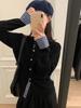 Fake two-piece button-knitted jacket women's spring plaid splicing sweater casual lazy top cardigan