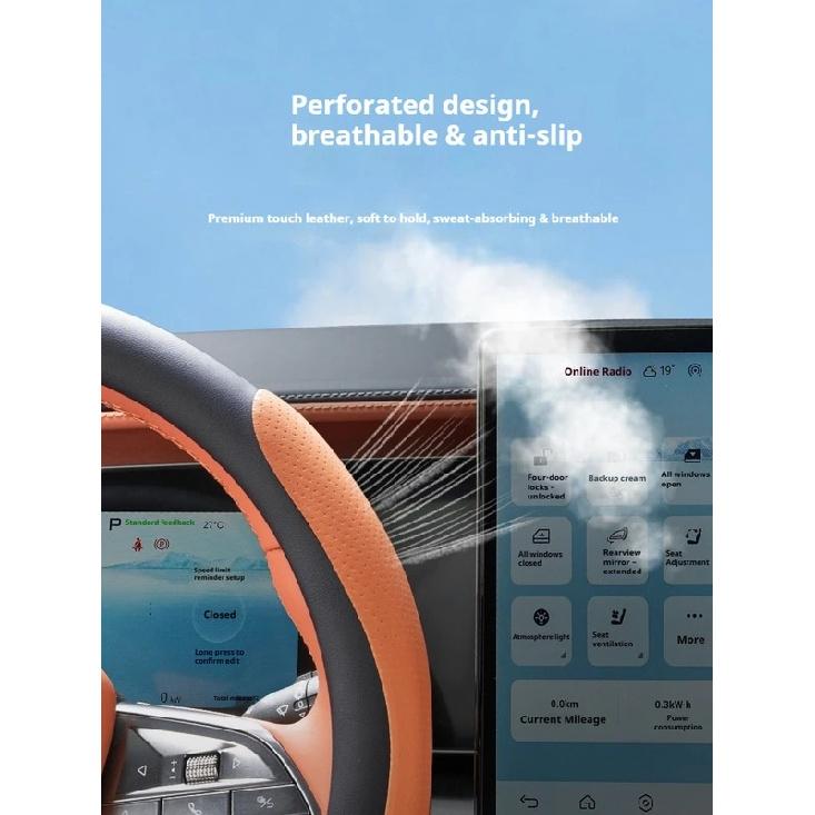 For 24 BYD Sealion 7 Sea Lion 07 EV Leather Steering Wheel Cover Slip-resistant and Breathable Protective Case Car Accessories