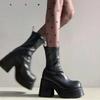 Fashion Platform Ankle Boots for Women New Fashion Side Zippers Short Boots Female Elegant Black Square High Heel Women Mordern Botties