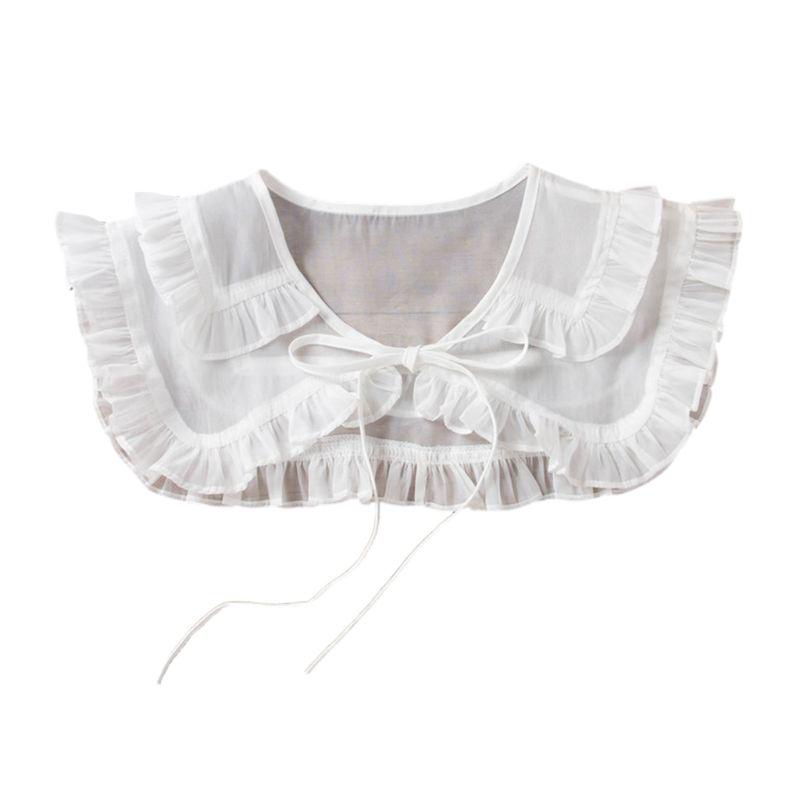 Royal Style Cotton Fake Collar Shawl Wrap Hollow Out Floral Lace Ruffled Trim Necklace Pointed Lapel Blouse Dropshipping