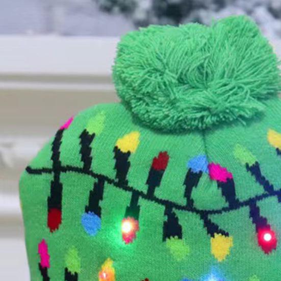 Knitting Hat with LED Lights Santa Claus Deer Christmas Tree Pattern Winter Illuminated Hat Festive Atmosphere Accessory