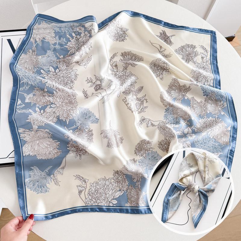 Hangzhou silk women's spring and autumn versatile pink small floral pastoral 71 small square scarf imitation silk scarf thin silk scarf