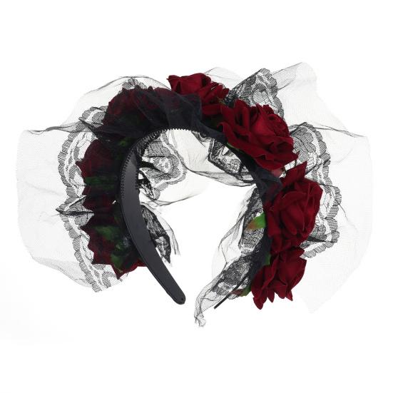 Yousheng Хэллоуин Роза Ободок для волос для женщин Готический Черное кружево Красная роза Повязки для волос Лолита Кружевной головной убор для маскарада Косплей вечеринки Волосы