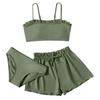1Set Children's Solid Color Ruffled Two-piece Swimsuit Girls Three-piece Swimsuit Set