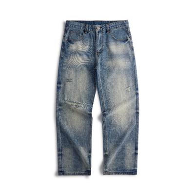 Прямой крой Ретро Джинсы Длинные Рваный стиль Обезьяна Кошачий ус Ручная вышивка и стирка