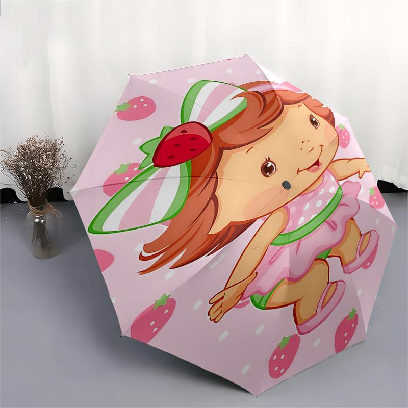 Strawberry-Themed Auto-Open Close Umbrella with Foldable Design and Iron Frame - Perfect for Fans, Travelers, Daily Use, and Festive Gifts!0