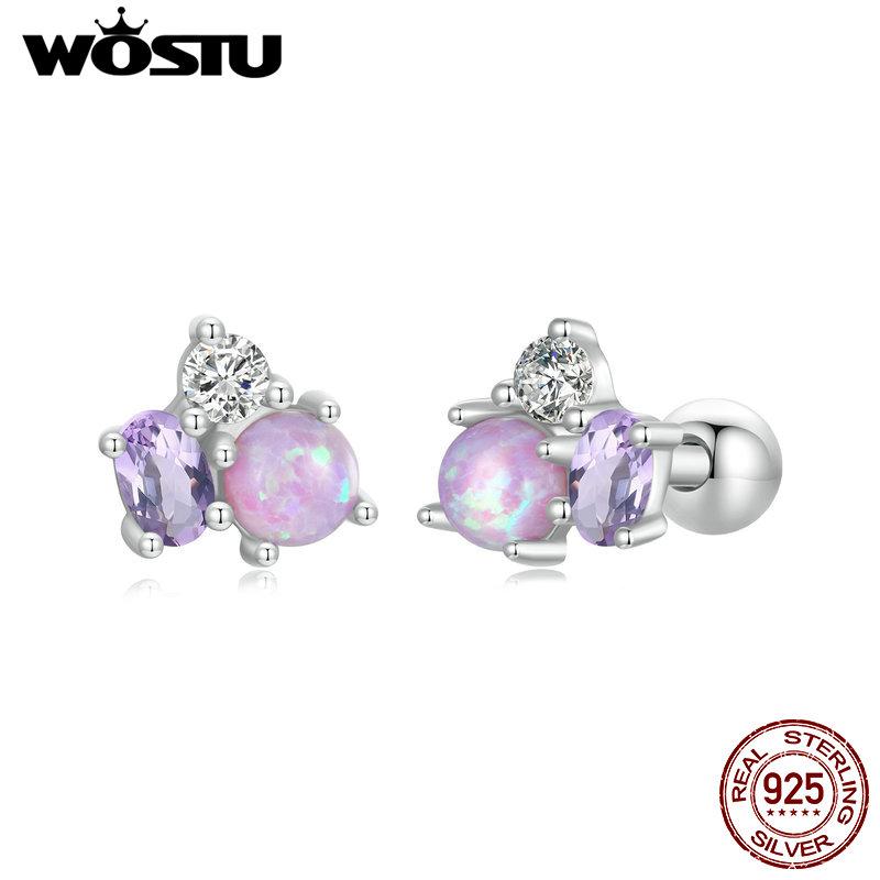 WOSTU Серьги-гвоздики из стерлингового серебра 925 пробы с опалом и бантом и дьяволом, нежные милые серьги для женщин и девочек, подарок, ювелирные украшения