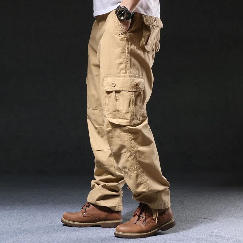 Men's Autumn Cotton Multi-Pocket Work Trousers Loose Plus Size Sweatpants Casual Wear Cotton Cargo Pants Men's Trousers