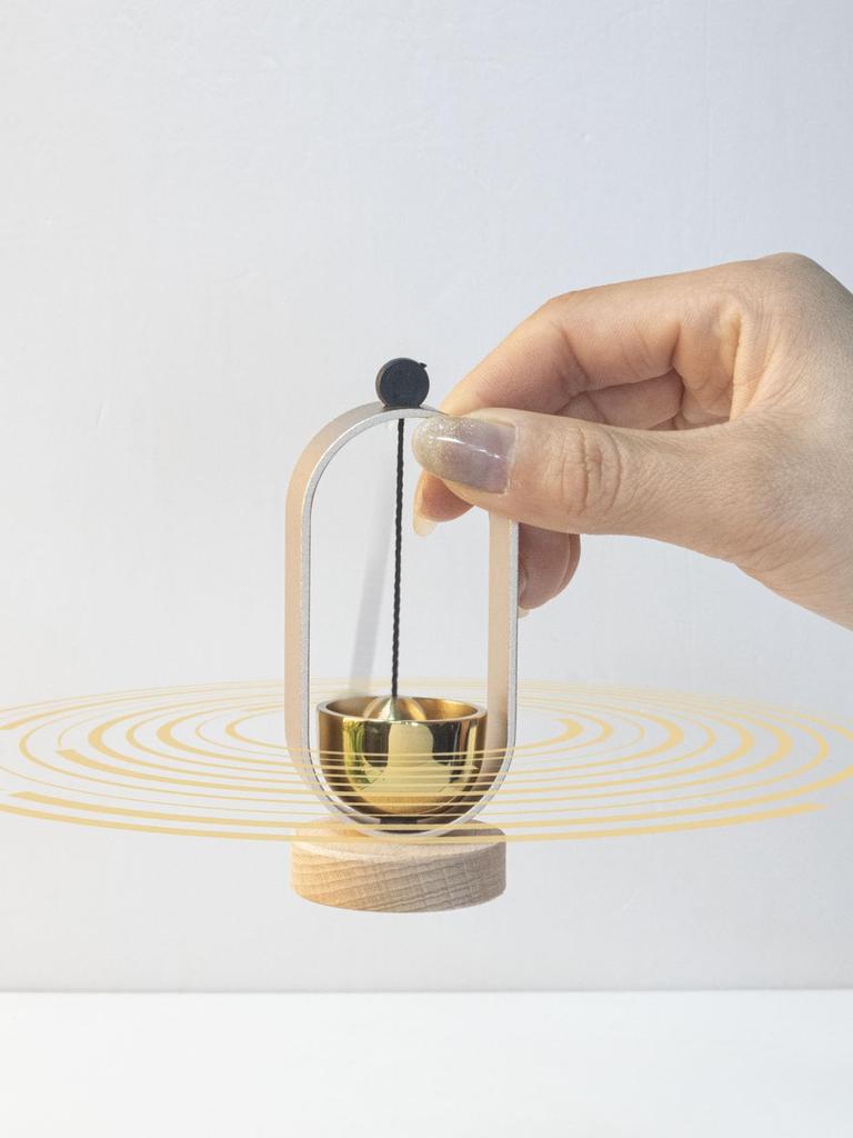 Miniature Buddhist Bell, Brass, Pet Memorial Service, Modern Buddhist Altar, Beautiful Sound, Mini Base, Natural Wood, Stylish, Portable