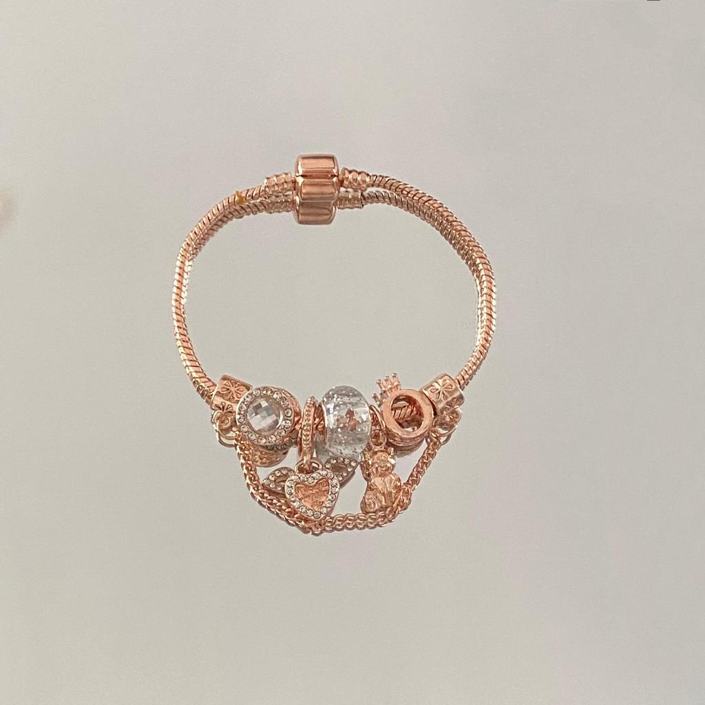 Women's 925 Silver Crown Beaded Snake Chain Bracelet