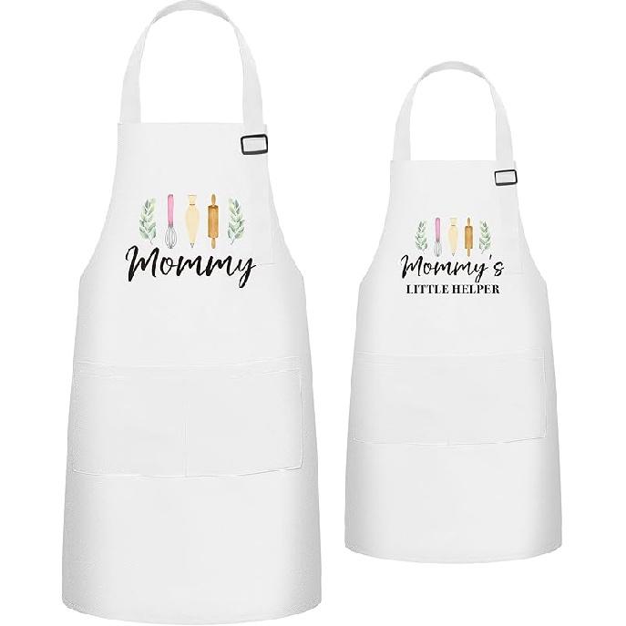 R HORSE 2Pcs Adults Kids Matching Apron Set Mommy and Me Adjustable Kitchen Apron with 2 Pockets Parent and Child Matching Gift for Mother's Day