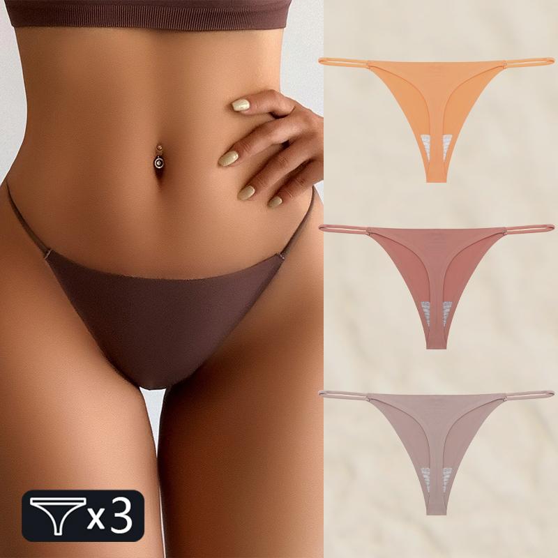 FINETOO 3PC Женские бесшовные трусы стринги сексуальные трусики-стринги с низкой талией женские однотонные бесследные бикини Т-образное нижнее белье