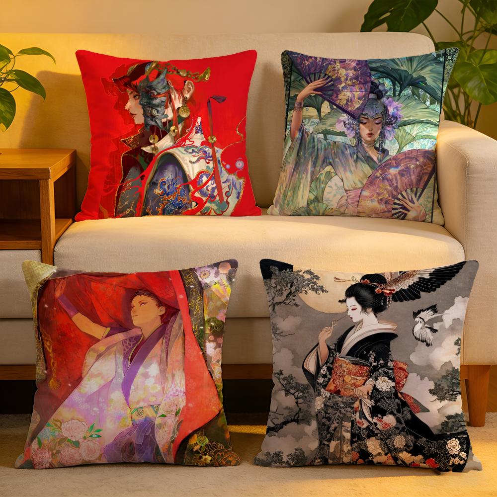 Cushion Cover Linen SkinFriendly Soft Decorative Case For Sofa Home Decor Japanese Style Anime Cartoon Art Pillow cover