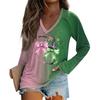 Women's Long Sleeve Plunger Sleeve  Witch Printed Casual Top T-Shirt