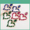 Overstate Women Titanium Drop Earrings Steel Alloy Pendant Earrings Acrylic Colorful Glass Crystal Heart Shape Geometric Ear Ornaments