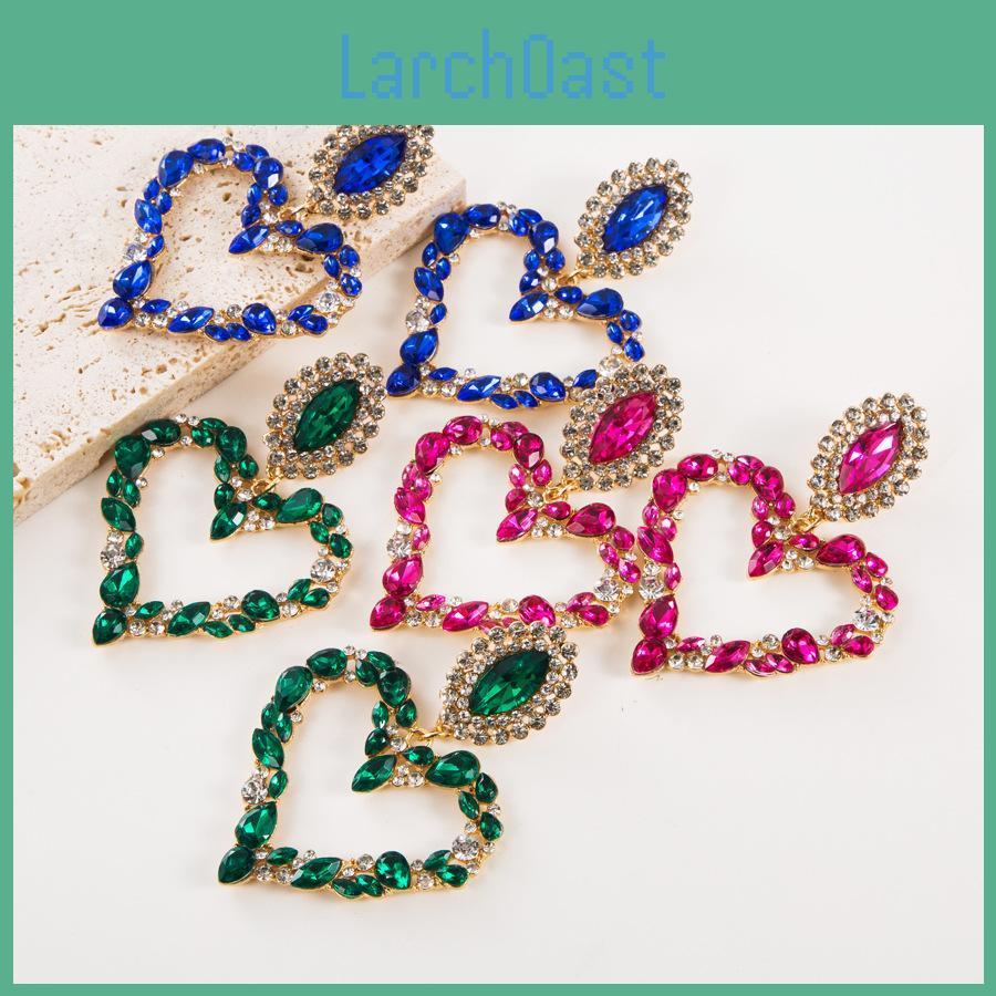 Overstate Women Titanium Drop Earrings Steel Alloy Pendant Earrings Acrylic Colorful Glass Crystal Heart Shape Geometric Ear Ornaments