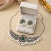 Micro Inlaid Personalized Pearl Earrings Two-piece Set, Exaggerated Ethnic Style Flower Shaped Pendant Jewelry Set