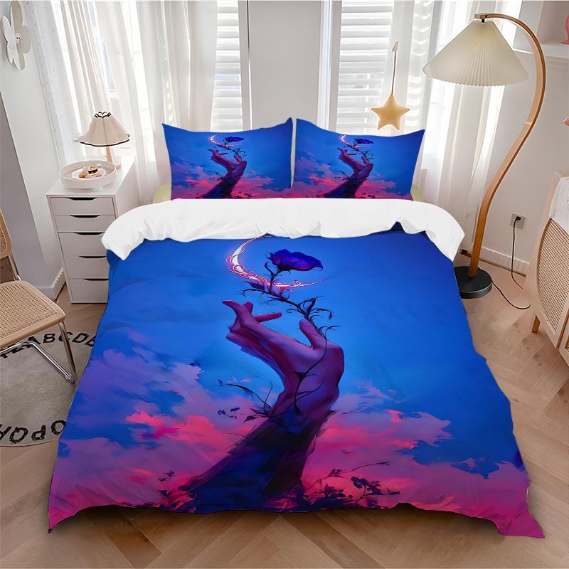 3pc Glowing Bloom Cover Set - 1 Quilt Cover + 2 Pillowcases, All Seasons Bedroom Setting, Perfect for Home093