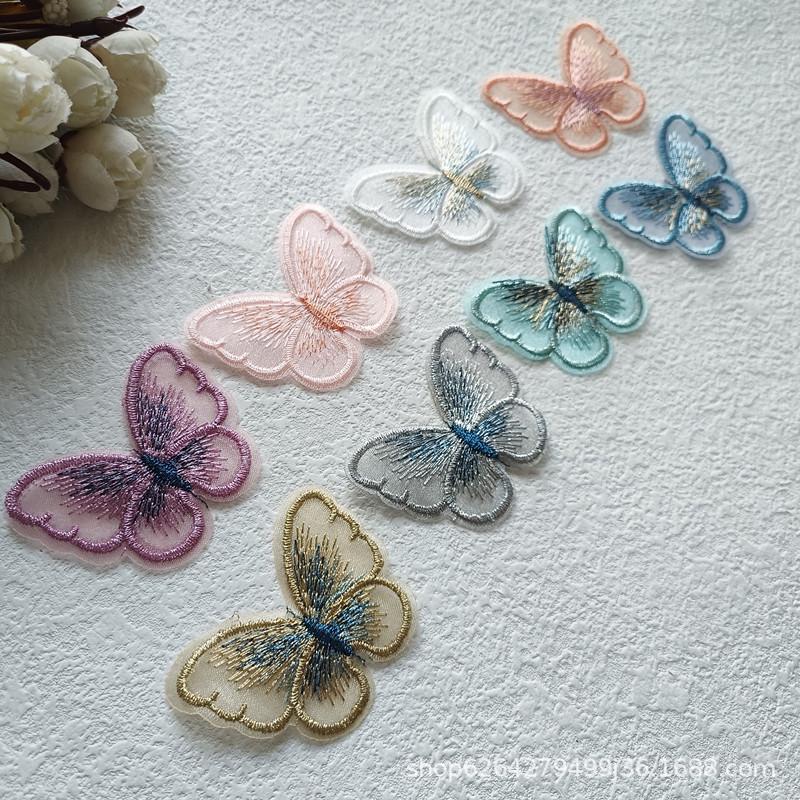 5,5 см Нашивка-бабочка из органзы с вышивкой для DIY заколок, головных уборов и декора для ремонта Ханьфу F246