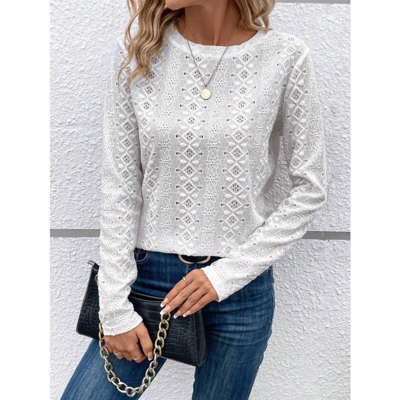 Solid Long Sleeve Hollow Out Casual Shirt For Women Summer