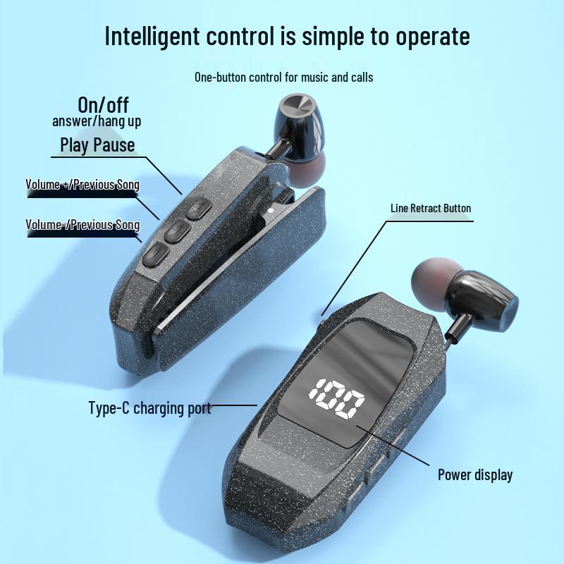 GT010 Wireless Bluetooth Earphone: Clip-On, Large Battery, Vibration, Retractable, with Digital Display for Business Use