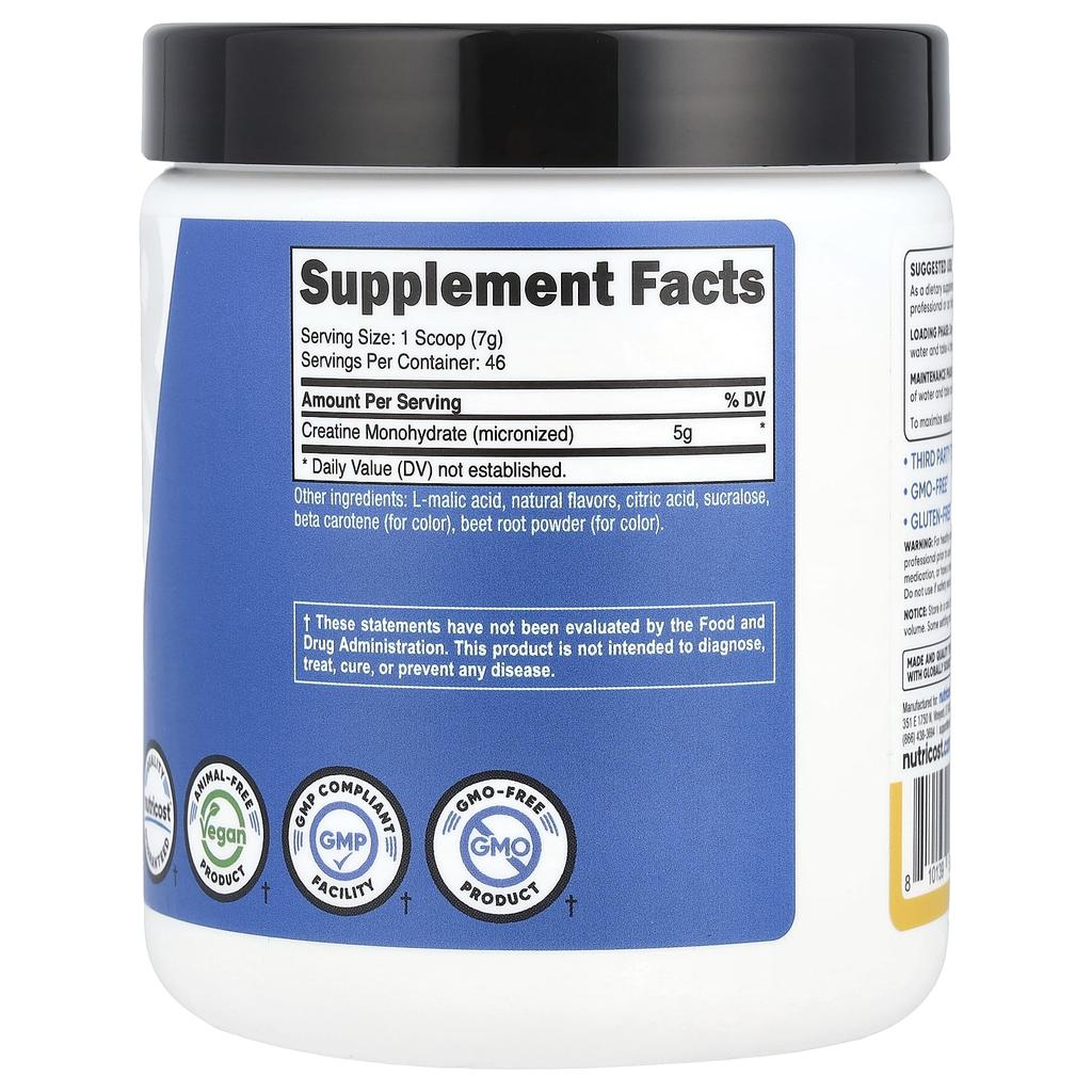 Nutricost Creatine Monohydrate, Pineapple Mango, 10.7 Oz (300 G)