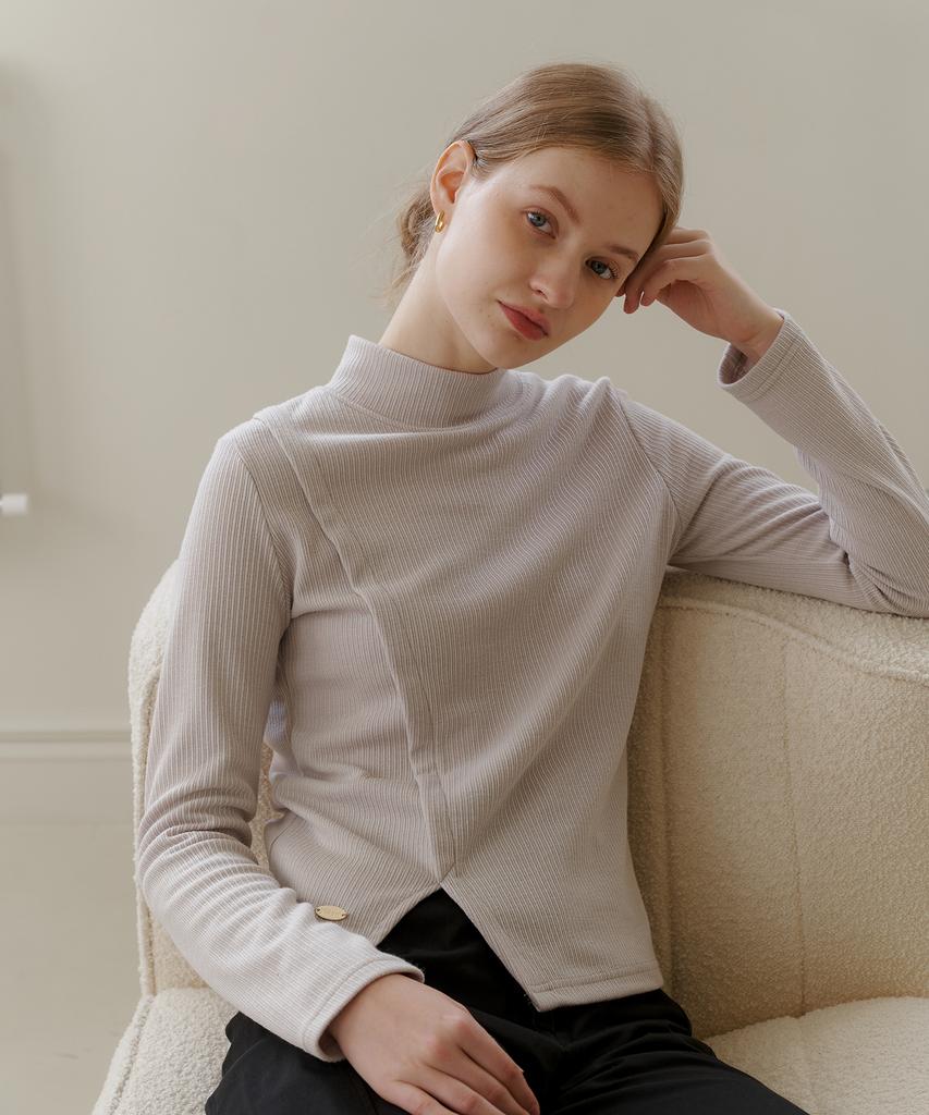 YUPPE Slim Turtleneck T-Shirt_Beige