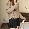 Knitted Sweater Women's Autumn  Winter Versatile Slimming V-neck Long Sleeved Fake Two-piece Drawstring Sweater