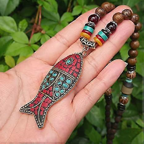 Beaded Necklaces for Women Long Pendant Stone Wood Beads Handmade Wooden Necklace for Women Boho Jewelry