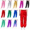 Kids Unisex Sparkly Dance Trousers Metallic Shiny Elastic Waist with Functional Pockets Stage Outfit
