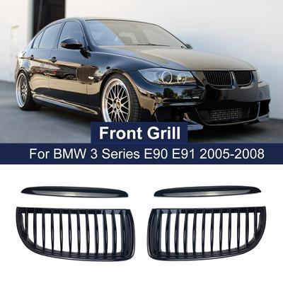 2 шт. глянцевая черная передняя решетка радиатора для BMW 3 серии E90 E91 323I 328I 335I 330I 325I 2005-2008 4 двери Single Line